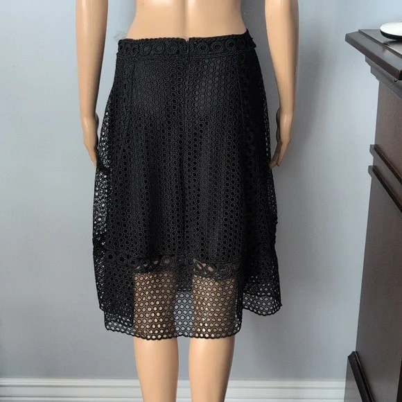 Le Château Black Eyelet Lace Midi Skirt Mesh Inset Boho Festival Size 10 - Picture 7 of 15